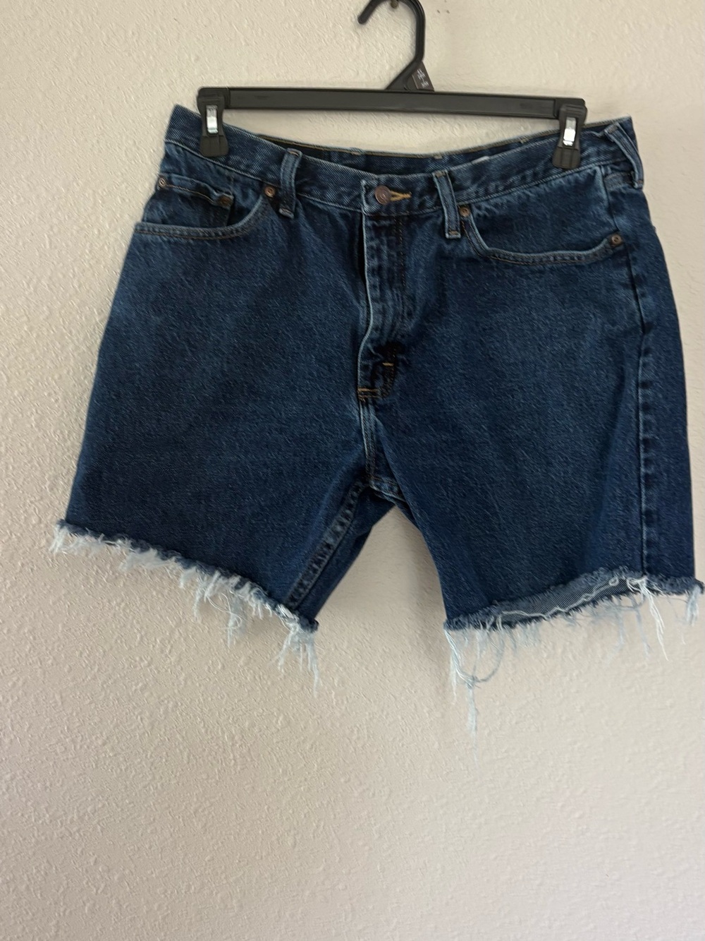 Wrangler Dark Blue Frayed Hem Denim Shorts
